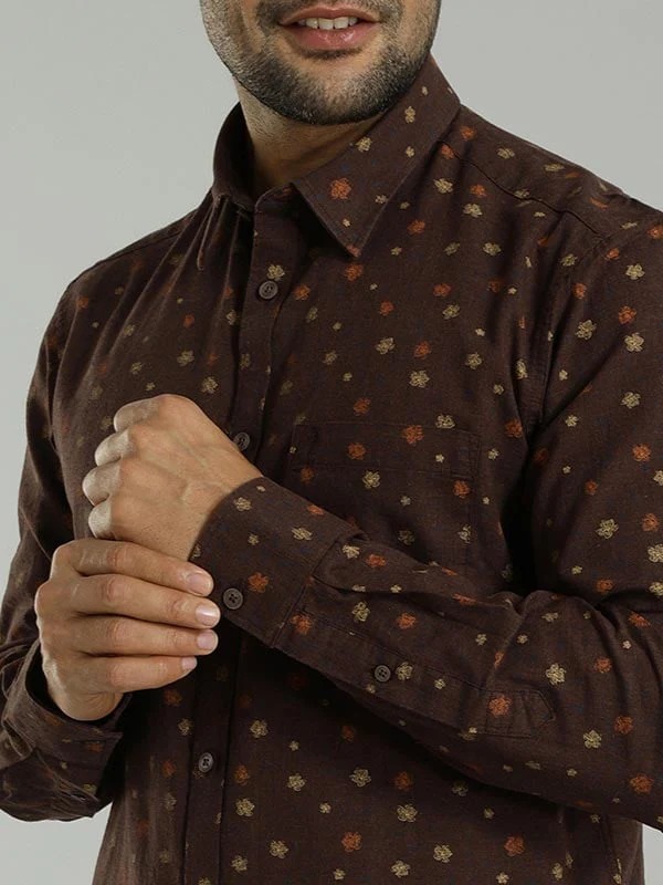 Indian Terrain Men All Over Print Brown Shirt